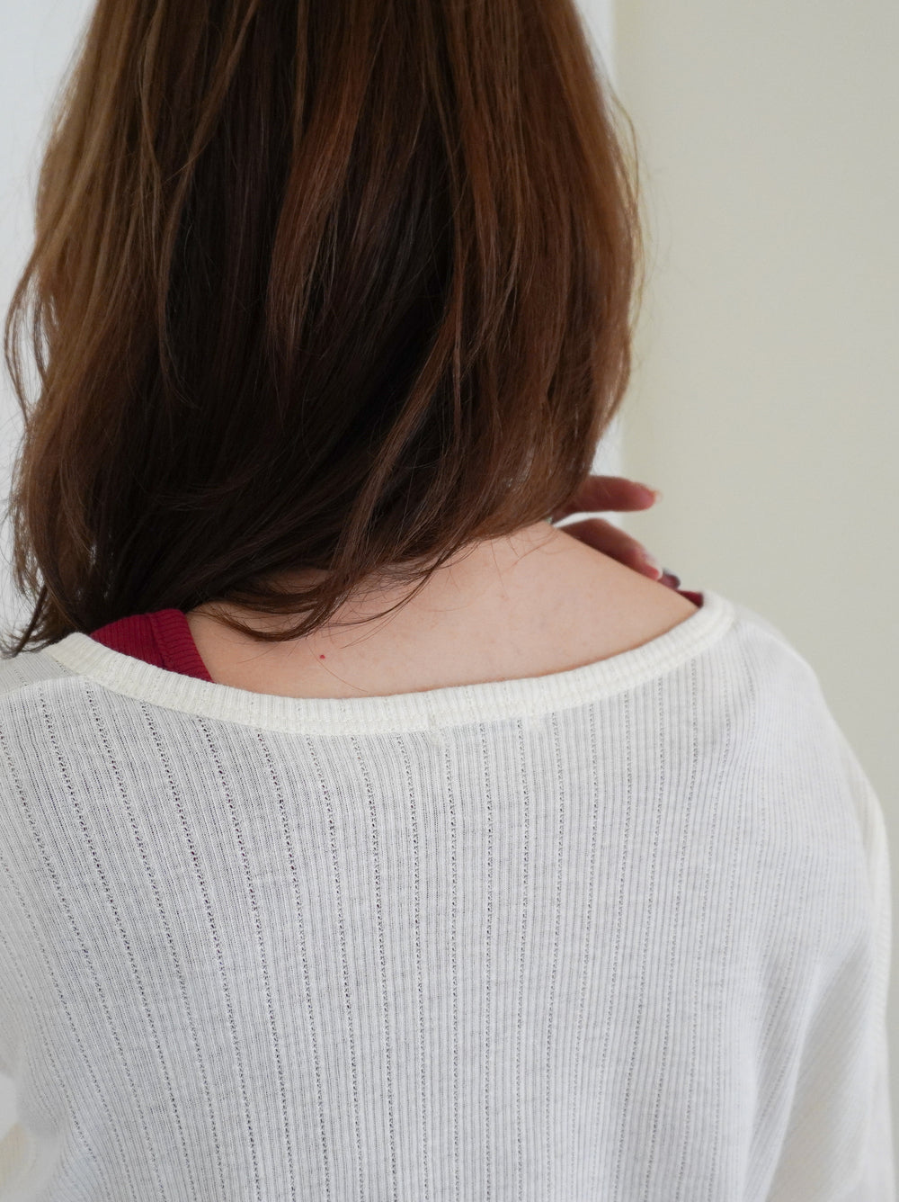 Eyelet pointelle 2WAYロールアップヘンリートップス