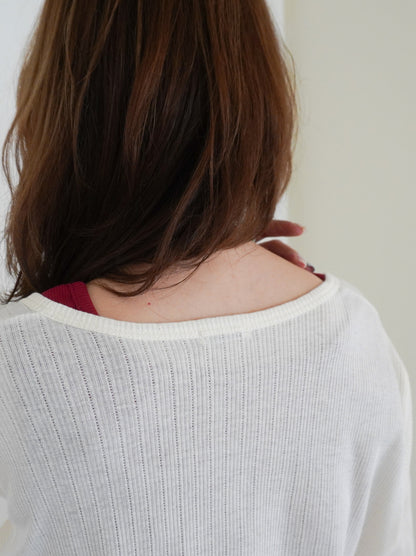 Eyelet pointelle 2WAYロールアップヘンリートップス
