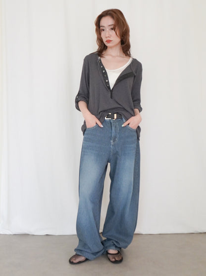 Eyelet pointelle 2WAYロールアップヘンリートップス