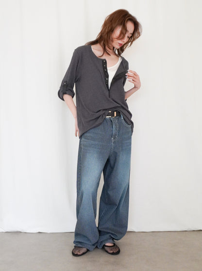 Eyelet pointelle 2WAYロールアップヘンリートップス