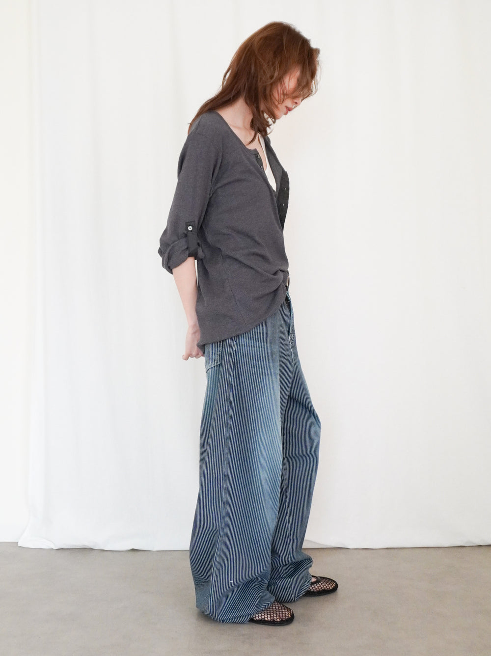Eyelet pointelle 2WAYロールアップヘンリートップス