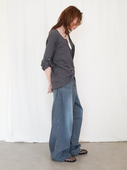 Eyelet pointelle 2WAYロールアップヘンリートップス