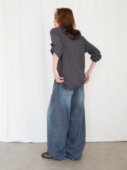 Eyelet pointelle 2WAYロールアップヘンリートップス