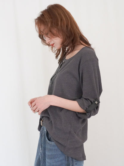 Eyelet pointelle 2WAYロールアップヘンリートップス