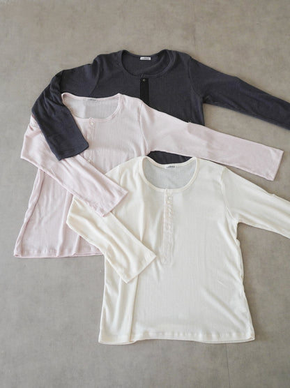 Eyelet pointelle 2WAYロールアップヘンリートップス