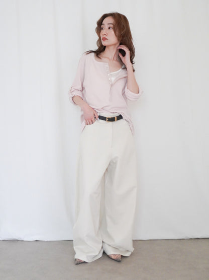 Eyelet pointelle 2WAYロールアップヘンリートップス