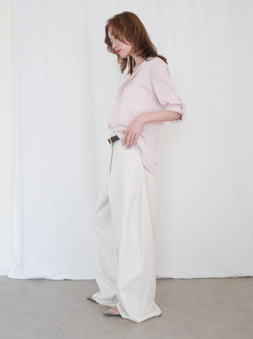 Eyelet pointelle 2WAYロールアップヘンリートップス