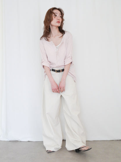 Eyelet pointelle 2WAYロールアップヘンリートップス