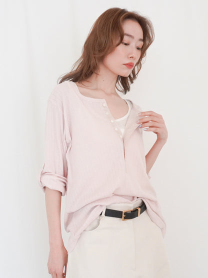Eyelet pointelle 2WAYロールアップヘンリートップス