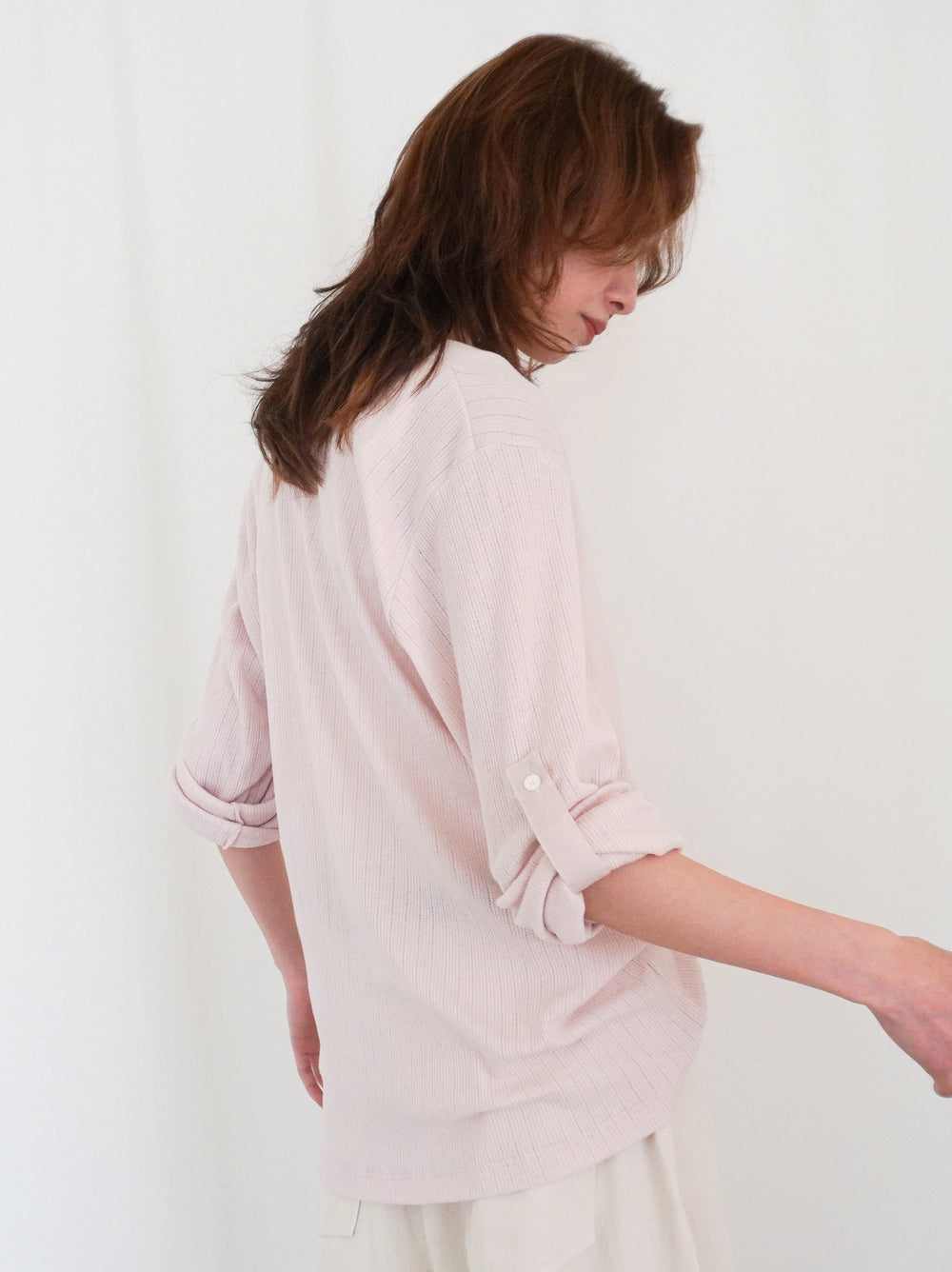 Eyelet pointelle 2WAYロールアップヘンリートップス