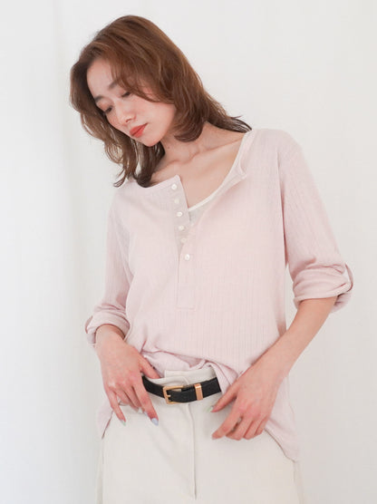 Eyelet pointelle 2WAYロールアップヘンリートップス