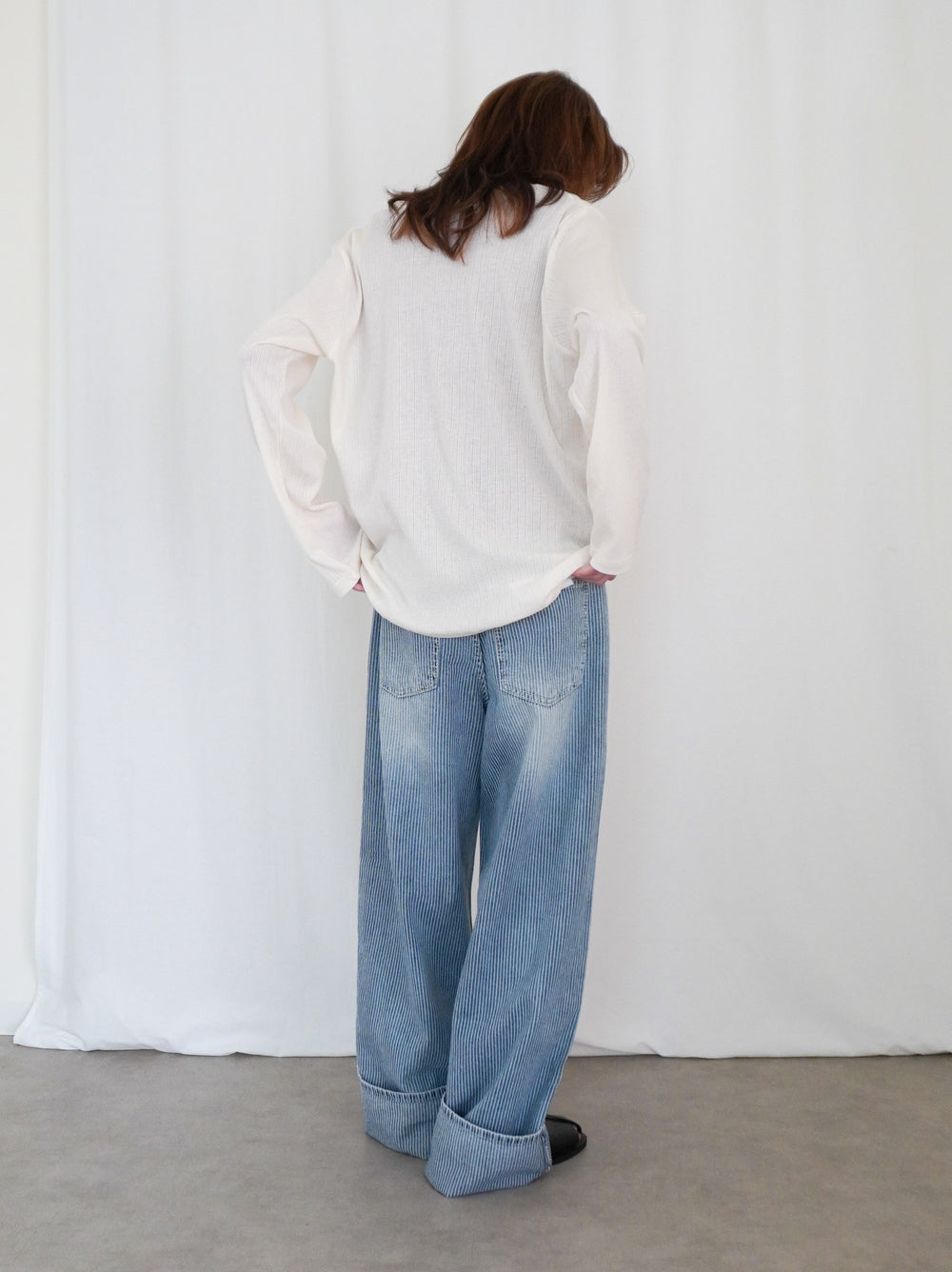 Eyelet pointelle 2WAYロールアップヘンリートップス