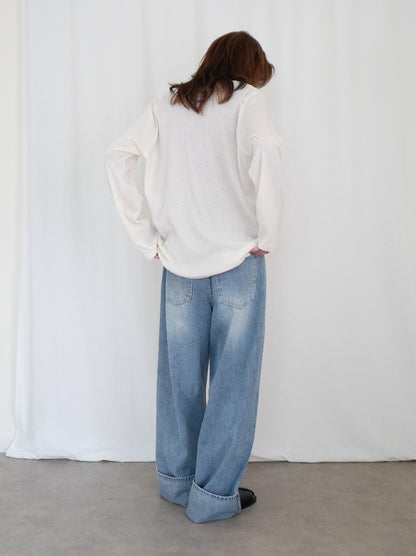 Eyelet pointelle 2WAYロールアップヘンリートップス