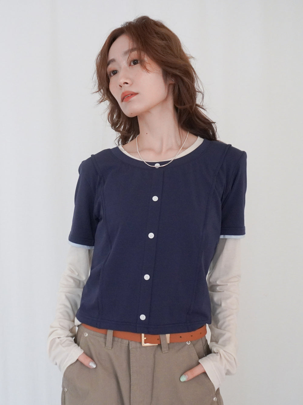 Layered long sleeve 配色カットソー