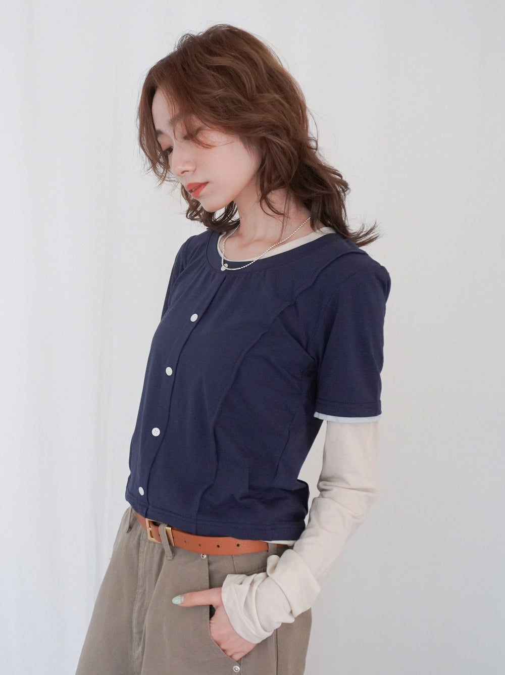 Layered long sleeve 配色カットソー
