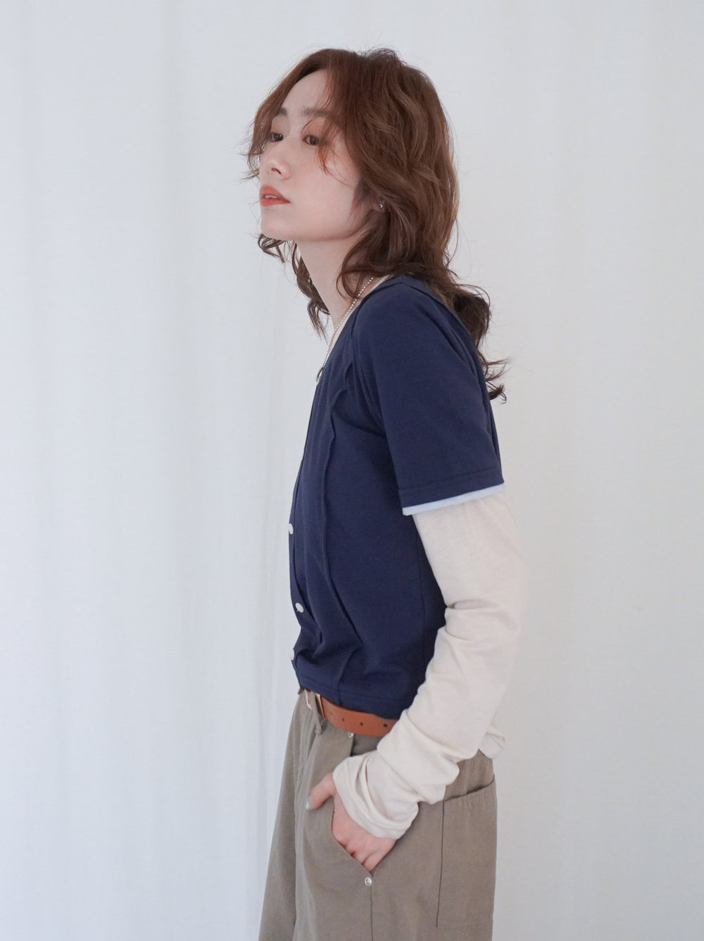 Layered long sleeve 配色カットソー