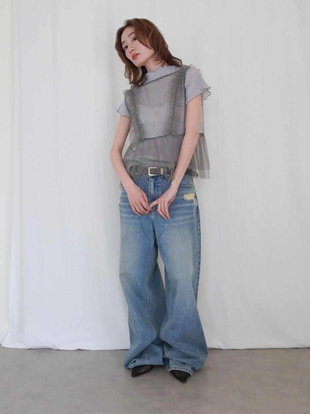 Ruffle tulle フロントリボン2WAYジレ