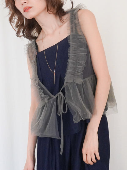 Ruffle tulle フロントリボン2WAYジレ