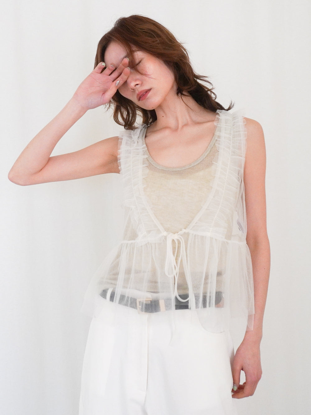 Ruffle tulle フロントリボン2WAYジレ