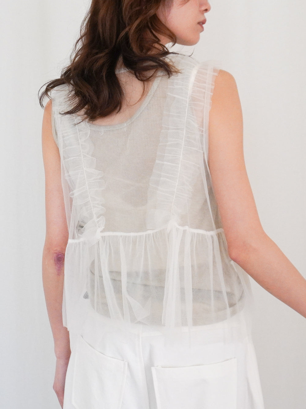 Ruffle tulle フロントリボン2WAYジレ