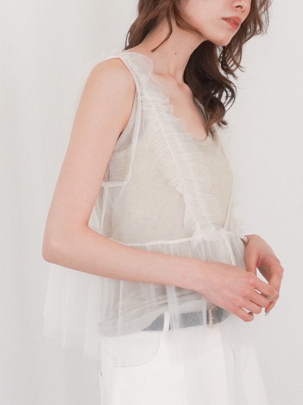 Ruffle tulle フロントリボン2WAYジレ