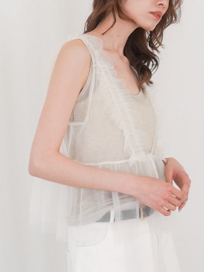 Ruffle tulle フロントリボン2WAYジレ