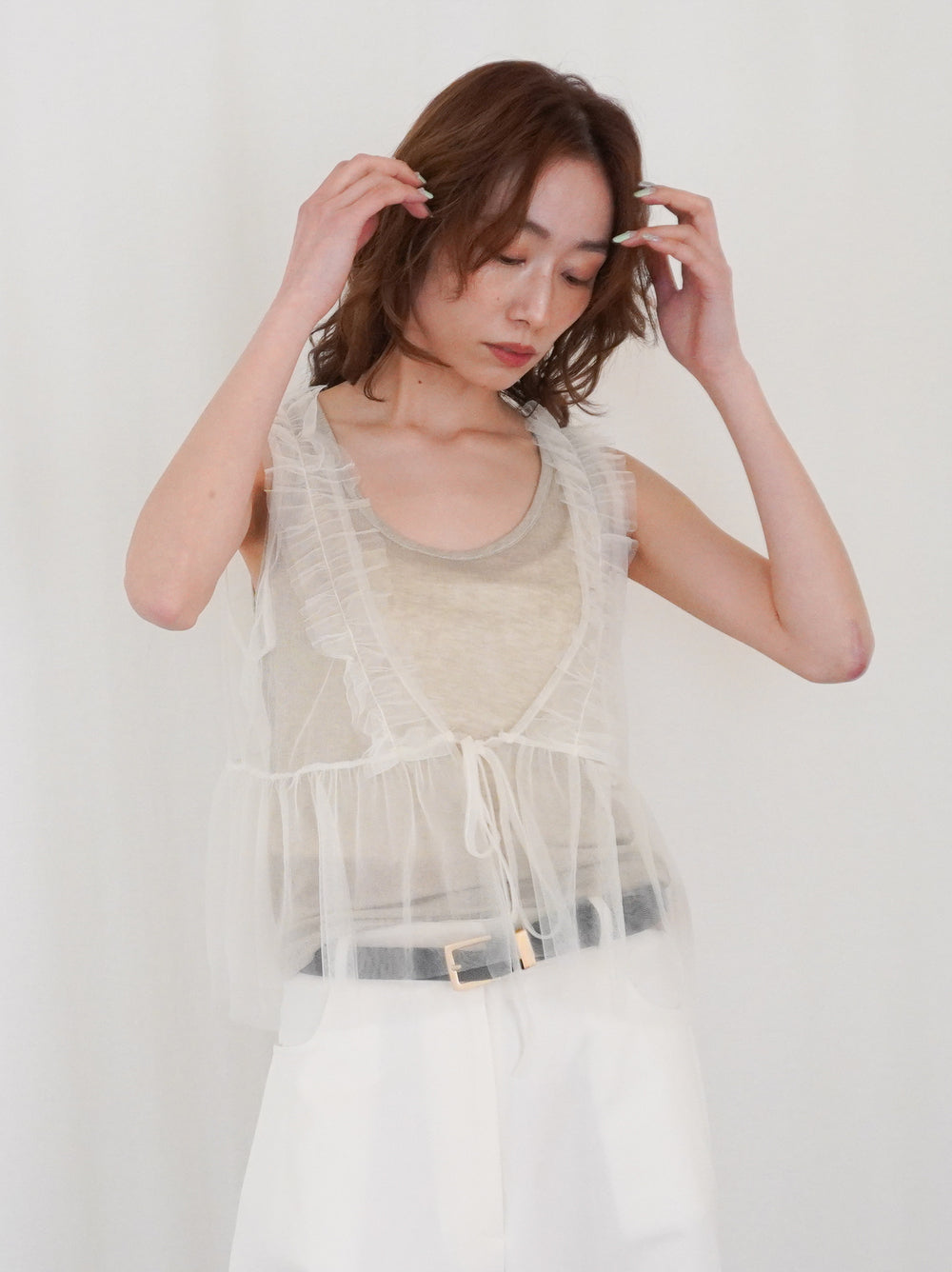 Ruffle tulle フロントリボン2WAYジレ
