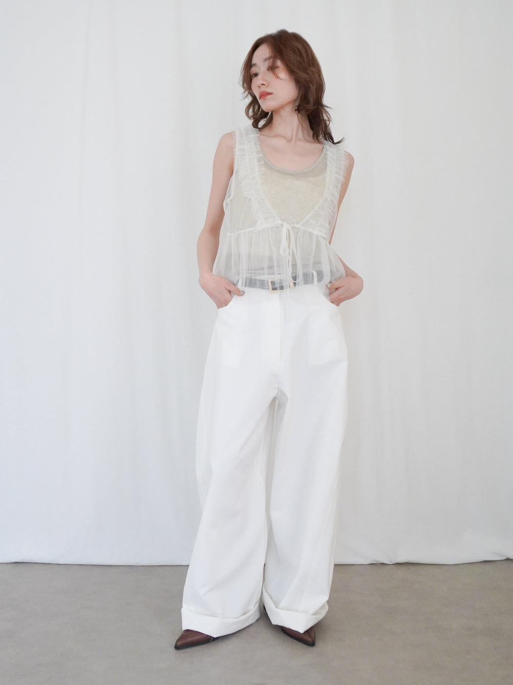 Ruffle tulle フロントリボン2WAYジレ