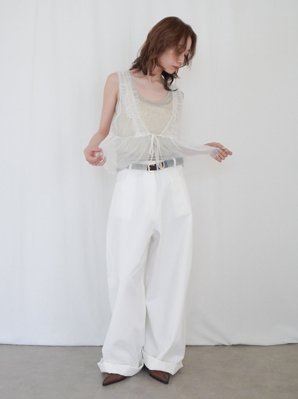 Ruffle tulle フロントリボン2WAYジレ
