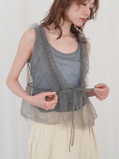 Ruffle tulle フロントリボン2WAYジレ