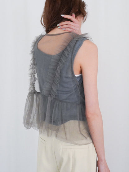 Ruffle tulle フロントリボン2WAYジレ