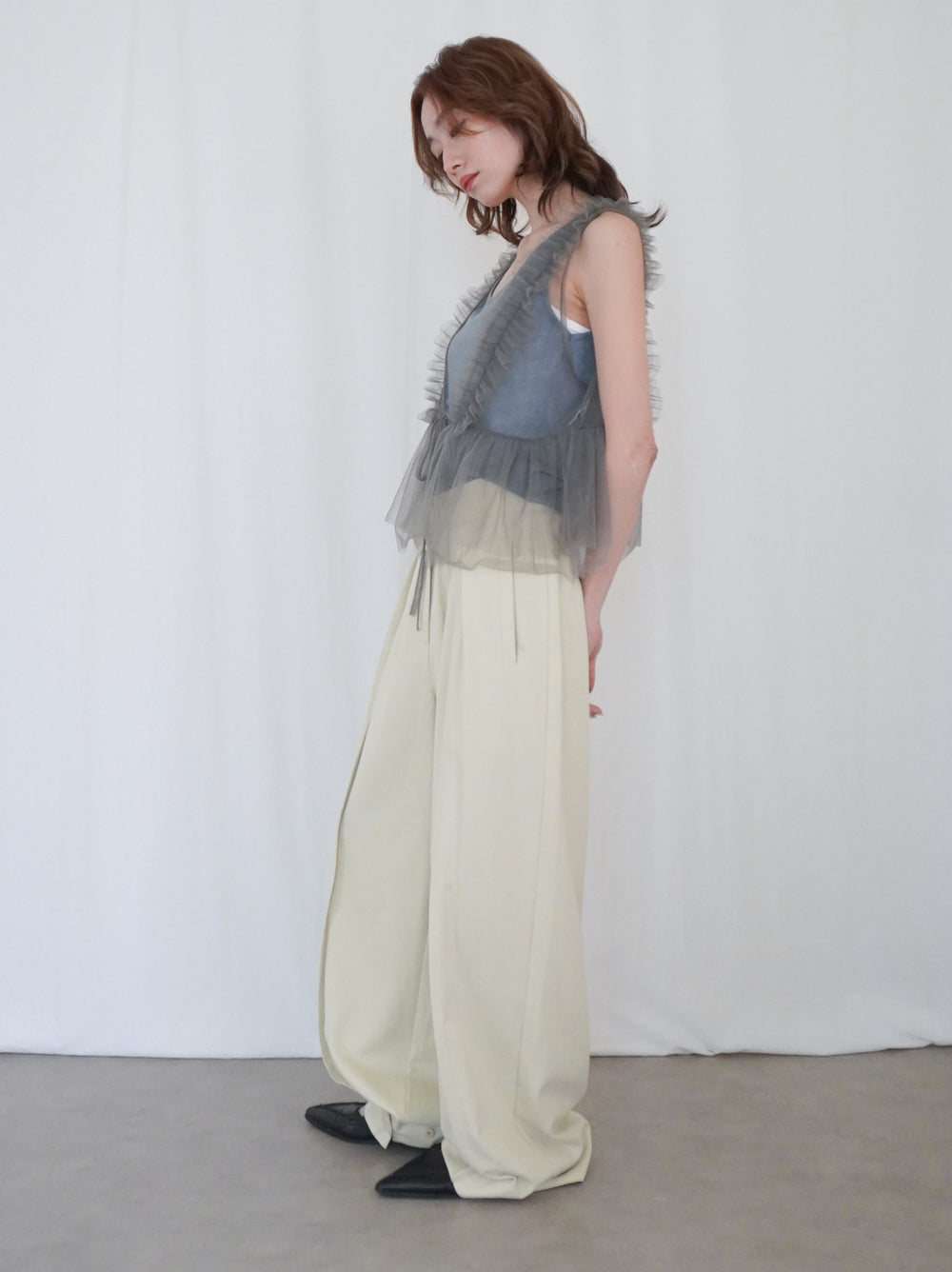 Ruffle tulle フロントリボン2WAYジレ