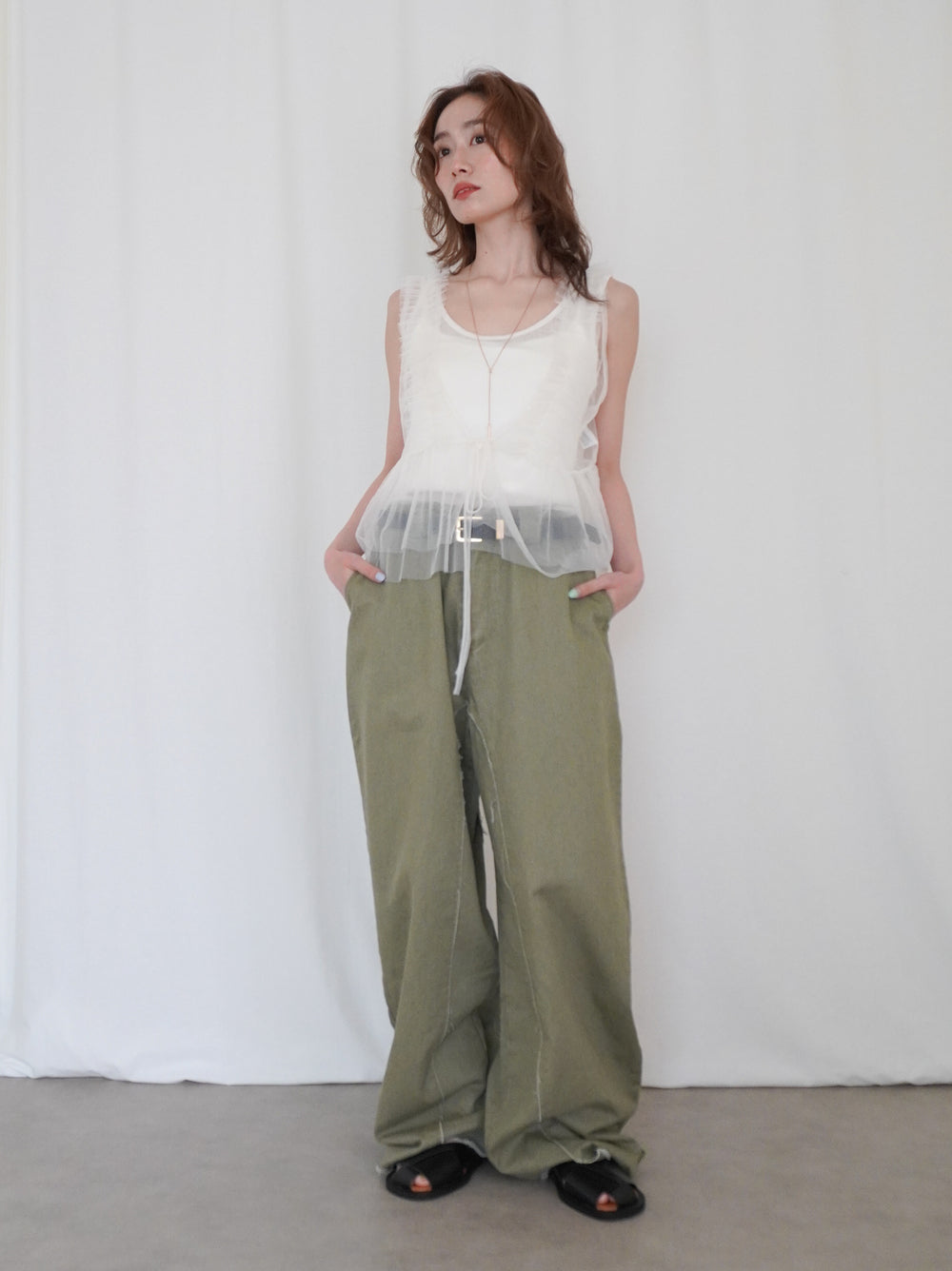 Ruffle tulle フロントリボン2WAYジレ