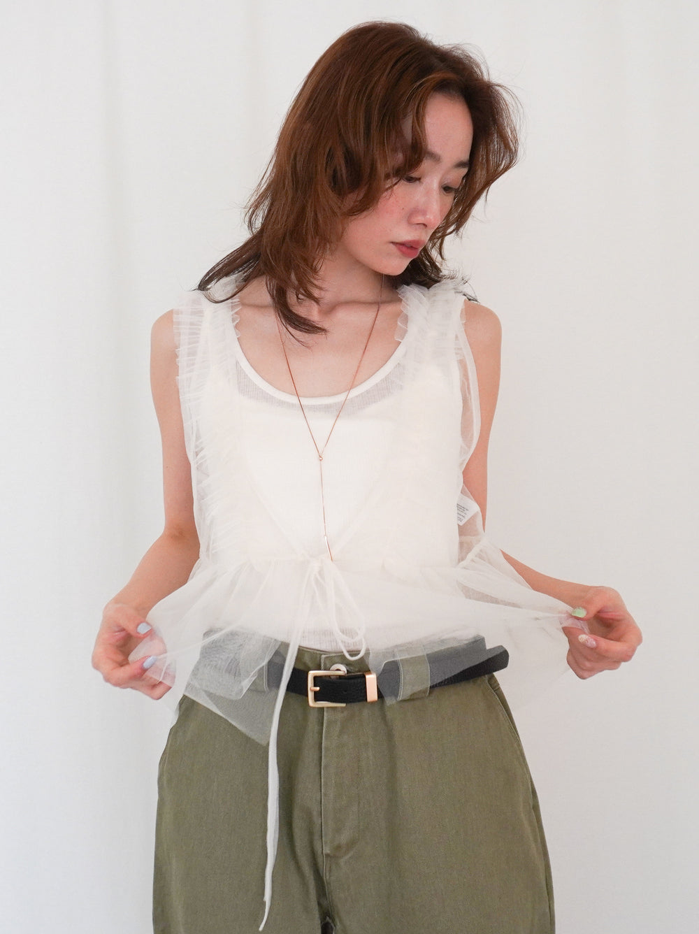 Ruffle tulle フロントリボン2WAYジレ