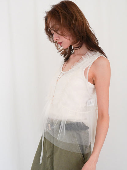 Ruffle tulle フロントリボン2WAYジレ