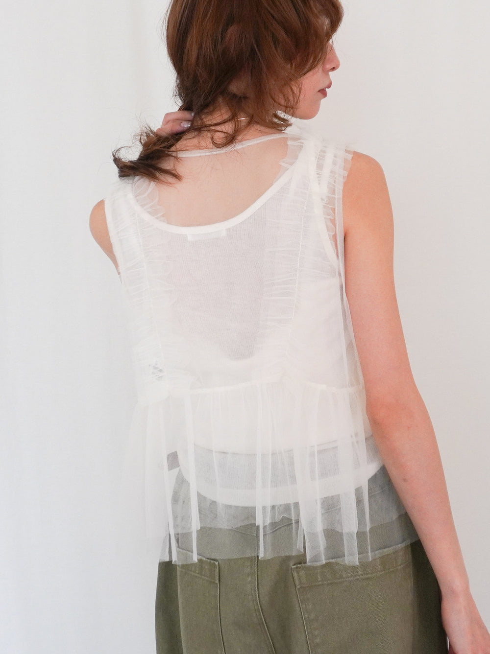 Ruffle tulle フロントリボン2WAYジレ