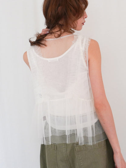 Ruffle tulle フロントリボン2WAYジレ