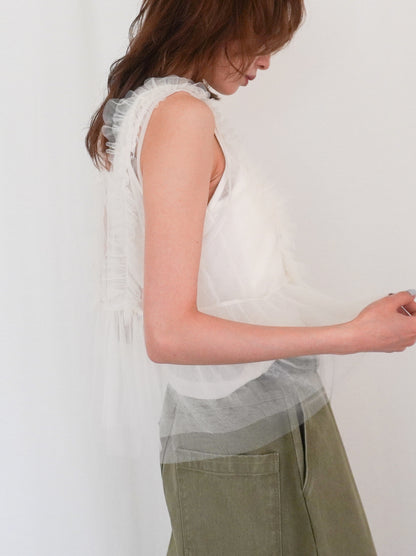 Ruffle tulle フロントリボン2WAYジレ