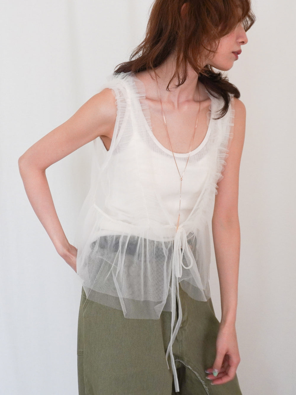 Ruffle tulle フロントリボン2WAYジレ
