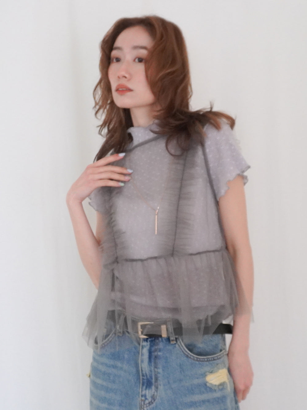 Ruffle tulle フロントリボン2WAYジレ