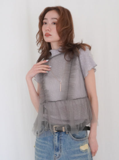 Ruffle tulle フロントリボン2WAYジレ