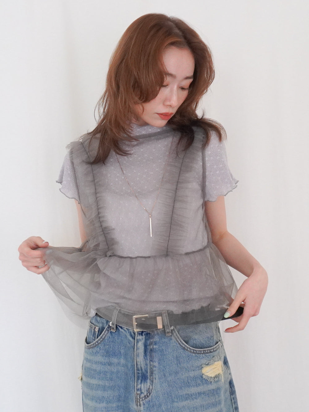 Ruffle tulle フロントリボン2WAYジレ