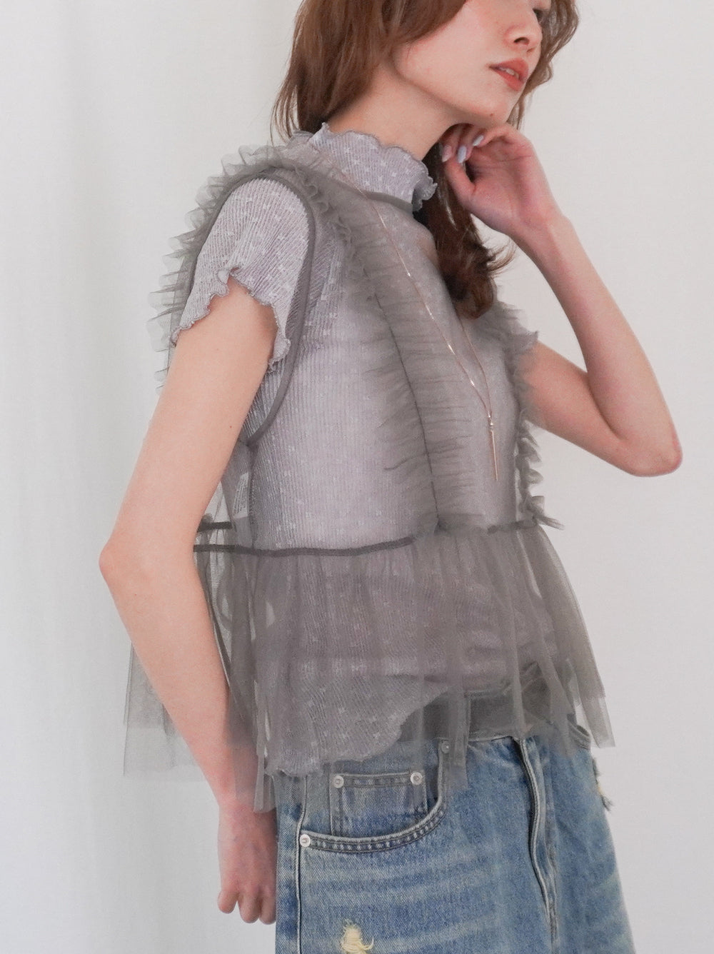 Ruffle tulle フロントリボン2WAYジレ