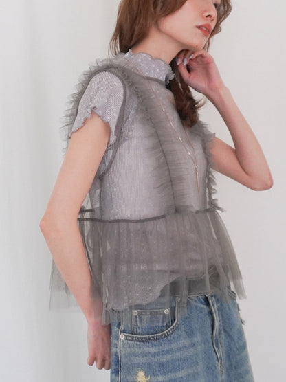 Ruffle tulle フロントリボン2WAYジレ