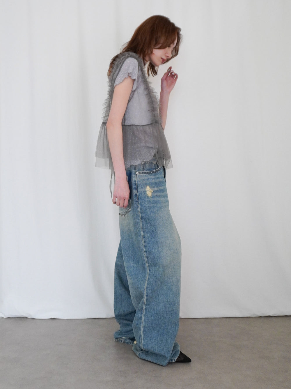 Ruffle tulle フロントリボン2WAYジレ