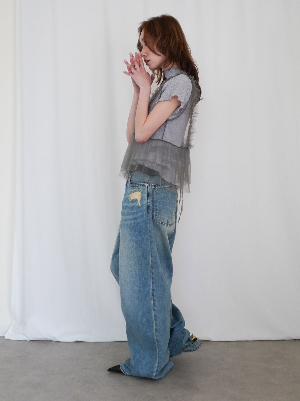 Ruffle tulle フロントリボン2WAYジレ