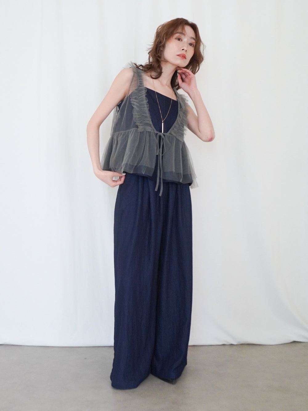 Ruffle tulle フロントリボン2WAYジレ