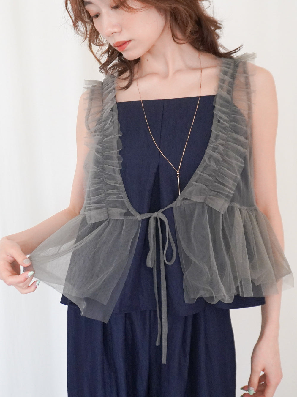Ruffle tulle フロントリボン2WAYジレ