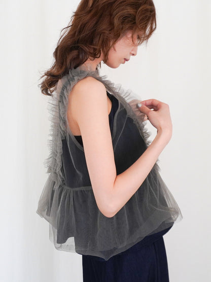 Ruffle tulle フロントリボン2WAYジレ