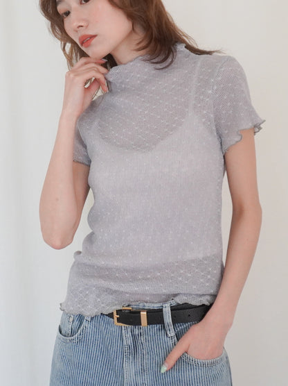 Puff textured sheer メロウハイネックトップス